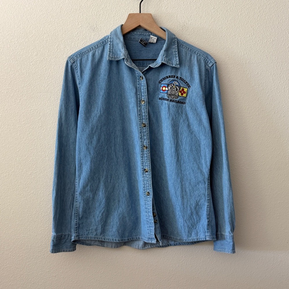 CUMBRES & TOLTEC Womens Denim Shirt Railroad Souvenir Western Workwear Size M